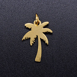 Oro 201 colgantes de acero inoxidable, etiqueta estampado en blanco, con anillos de salto, árbol de coco, dorado, 17x12.5x1 mm, anillo de salto: 5x0.8 mm, diámetro interior: 3.5 mm