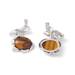 Tiger Eye Natural Tiger Eye Pendants, with Platinum Tone Brass Findings, Cadmium Free & Lead Free, Rabbit Charm, 29x22x7mm, Hole: 8x5mm