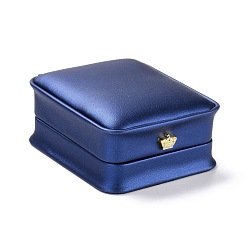 Medium Blue PU Leather Jewelry Box, with Resin Crown, for Pendant Packaging Box, Square, Medium Blue, 8.5x7.3x4cm