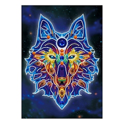 Wolf DIY Luminous Diamond Painting Kits, including Canvas, Resin Rhinestones, Diamond Sticky Pen, Tray Plate and Glue Clay, Rectangle, Wolf Pattern, 400x300mm