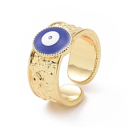 Midnight Blue Enamel Evil Eye Open Cuff Ring, Real 18K Gold Plated Brass Jewelry for Women, Cadmium Free & Lead Free, Midnight Blue, US Size 6 1/2(16.9mm)