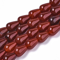 Dark Red Natural Red Agate Carnelian Beads Strands, Teardrop, Dark Red, 14x10mm, Hole: 1mm, about 28pcs/strand, 15.35 inch(39cm)