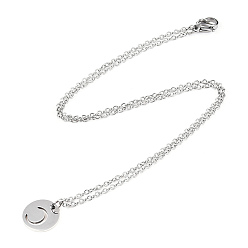 Letter C 201 Stainless Steel Initial Pendants Necklaces, with Cable Chains, Flat Round with Letter, Stainless Steel Color, Letter.C, 16.3 inch(40cm), 1mm
