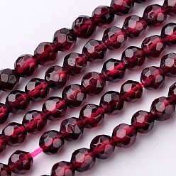 Garnet Natural Garnet Bead Strands, Grade AB, Round, Faceted, 3~3.5mm, Hole: 0.5mm, about 109pcs/strand, 15 inch