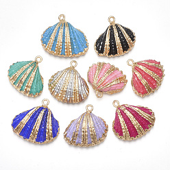 Mixed Color Spray Paint & Electroplate Sea Shell Pendants, with Iron Findings, Light Gold, Mixed Color, 18~30x20~30x7~11mm, Hole: 2mm