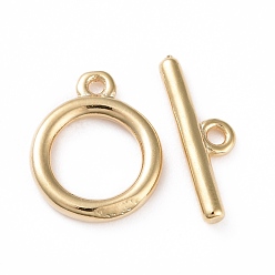 Real 24K Gold Plated Eco-friendly Brass Toggle Clasps, Cadmium Free & Lead Free, Long-Lasting Plated, Ring, Real 24K Gold Plated, Ring: 12x10x1.5mm, Bar: 4x13.5x1.5mm, Hole: 1.2mm