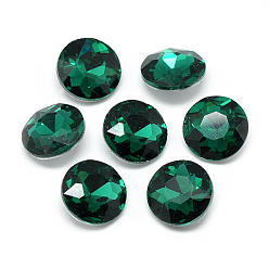 Sea Green Pointed Back Glass Rhinestone Cabochons, Back Plated, Faceted, Flat Round, Sea Green, 14x5.8mm