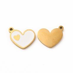 White Ion Plating(IP) 304 Stainless Steel Enamel Charms, Heart, White, 13x10x1mm, Hole: 1.2mm
