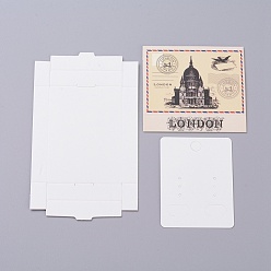 Blanc Boîtes en papier kraft et cartes d'affichage de bijoux de boucle d'oreille, boîtes d'emballage, avec motif château, blanc, taille de la boîte pliée: 7.3x5.4x1.2 cm, carte d'affichage: 6.5x5x0.05 cm
