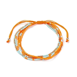 Оранжевый Регулируемые браслеты из плетеных стеклянных бусин, многожильные браслеты для женщин, оранжевые, внутренний диаметр: 2~3-1/8 дюйм (5~8 см)