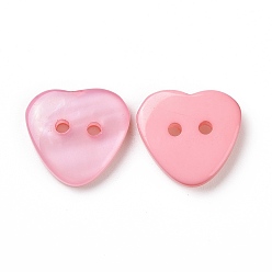 Pink Resin Buttons, Dyed, Heart, Pink, 15x15x3mm, Hole: 2mm