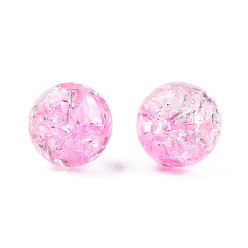 Pearl Pink Transparent Crackle Acrylic Beads, Round, Pearl Pink, 8x7.5mm, Hole: 1.8mm, about 1700pc/500g