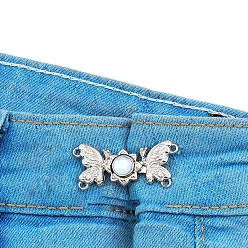 Platinum Alloy White Resin Jean Buttons Pins, Waist Tightener, Butterfly, Closure Sewing Fasteners for Garment Accessories, Platinum, 16.5x36x4.5mm