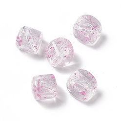Hot Pink Transparent Acrylic Beads, with Dried Flower Petal, Square, Hot Pink, 16x16x16mm, Hole: 2mm, 278pcs/500g