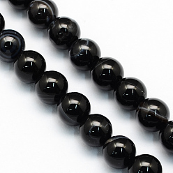 Agate Naturelle Ligne naturel noir perles rondes en agate brins, teint, 6.5mm, Trou: 1mm, Environ 63 pcs/chapelet, 15.5 pouce