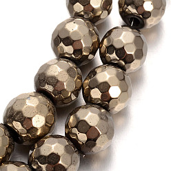 Non-magnetic Hematite Electroplated Non-magnetic Synthetic Hematite Bead Strands, Faceted Round, Imitation Pyrite, 2mm, Hole: 1mm, about 187pcs/strand, 15.7 inch