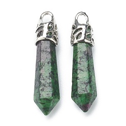 Ruby in Zoisite Bullet Natural White Jade Pendants, with Platinum Tone Alloy Findings, 33~40x8~10mm, Hole: 3x2mm