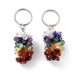 Mixed Stone Natural Mixed Stone Keychain, with Brass and Iron Findings, Cadmium Free & Lead Free, Platinum, 8.05cm