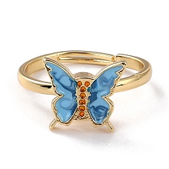 Deep Sky Blue Butterfly Fidget Ring for Anxiety Stress Relief, Adjustable Spinner Ring, Alloy Enamel Rotating Ring, Golden, Deep Sky Blue, US Size 6 1/2(16.9mm)