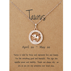Taurus Alloy Constellation Pendant Necklaces, Golden, Taurus, 17.13 inch(43.5cm)