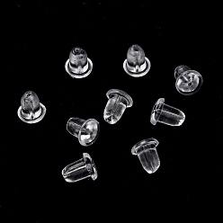 Clear Plastic Ear Nuts, Earring Backs, Clear, 5x4.5mm, Hole: 0.6mm