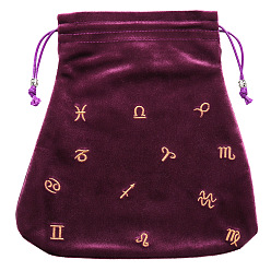 Purple Velvet Packing Pouches, Drawstring Bags, Trapezoid with Constellation Pattern, Purple, 21x21cm