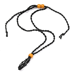 Black Adjustable Braided Waxed Cord Macrame Pouch Necklace Making, Interchangeable Stone, with Wood Beads , Black, 30.31~36.22 inch(770~920mm)