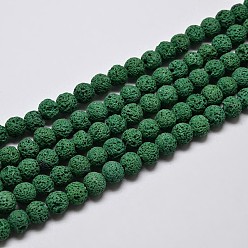 Темно-Зеленый Круглые бусины из натурального камня лавы, окрашенные, темно-зеленый, 8 мм, отверстие : 1 мм, около 50 шт / нитка, 15.7 дюйм