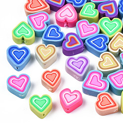 Mixed Color Handmade Polymer Clay Beads, Heart, Mixed Color, 9~10x8~11.5x5mm, Hole: 1.4mm