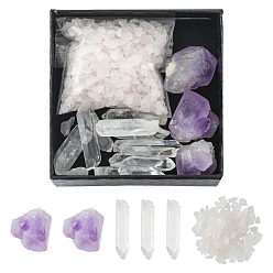 Mixed Stone Natural Gemstone Sets, Including Quartz Crystal & methyst Nuggets Beads & Natural Rose Quartz Chip Beads, No Hole/Undrilled, 15~46x6~25x5~10mm, 65.65g/box