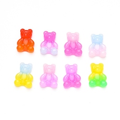 Mixed Color Gradient Color Opaque Resin Cabochons, with Glitter Powder Bear, Mixed Color, 20.5x15x6.5mm
