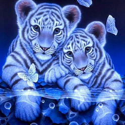 Azul Royal Kits de pintura de diamantes de tigre rectangular diy, incluyendo lienzo, diamantes de imitación de resina, bolígrafo adhesivo de diamante, plato de bandeja y arcilla de cola, azul real, 400x300 mm