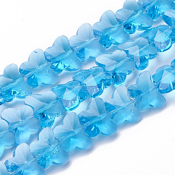 Deep Sky Blue Electroplate Glass Beads, AB Color Plated, Faceted, Butterfly, Deep Sky Blue, 12x14.5x7.5mm, Hole: 1mm