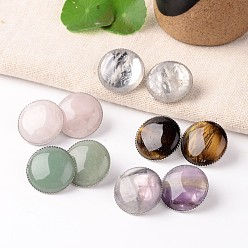 Mixed Stone Natural Mixed Stone Dome/Half Round Clip-on Earrings, with Platinum Plated Brass Findings, 21mm