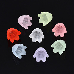 Mixed Color Transparent Acrylic Bead Caps, Frosted, Flower, 6-Petal, Mixed Color, 8x10.5x10.5mm, Hole: 1.4mm