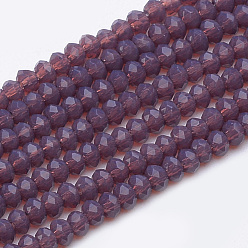 Purple Imitation Jade Glass Beads Strands, Faceted, Rondelle, Purple, 2.5~3.1x1.5~2.2mm, Hole: 0.5mm, about 150~160pcs/strand, 12.60 inch~13.39 inch(32~34cm)
