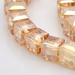 Sandy Brown Half Rainbow Plated Glass Faceted Cube Beads Strands, Sandy Brown, 6x6x6mm, Hole: 1mm, about 100pcs/strand, 22.4 inch