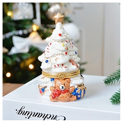 White Porcelain Christmas Tree Decorative Hinged Jewelry Trinket Box, for Home Decoration, White, 70x120mm