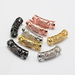 Mixed Color Brass Micro Pave Cubic Zirconia Tube Beads, Lead Free & Nickel Free, Mixed Color, 21.5x7x6.1mm, Hole: 3.5mm