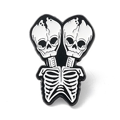 White Double Skull Enamel Pin, Halloween Alloy Brooch for Backpack Clothes, Electrophoresis Black, White, 28x20x1.5mm