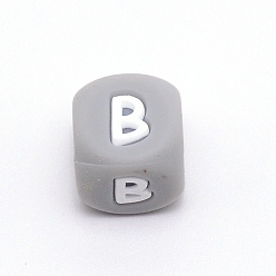 Letter B Силиконовые бусины с алфавитом для изготовления браслетов или ожерелий, стиль письма, серый куб, letter.b, 12x12x12 мм, отверстие : 3 мм