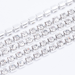 Crystal Brass Rhinestone Strass Chains, Rhinestone Cup Chains, Silver Color Plated, Crystal, 2.8mm, about 10yards/bundle