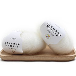 White Acrylic Fiber Mohair Wool Knitting Yarn, for Baby Shawl Scarf Doll Crochet Supplies, White, 0.9mm, about 284.34 Yards(260m)/Roll