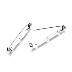 Stainless Steel Color 201 Stainless Steel Brooch Pin Back Safety Catch Bar Pins, with 2 Holes, Stainless Steel Color, 46x4.5x6mm, Hole: 2mm, Pin: 0.5mm