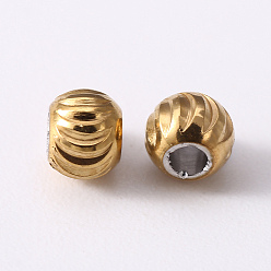 Golden & Stainless Steel Color 201 Stainless Steel Corrugated Beads, Round, Golden & Stainless Steel Color, 4x3.5mm, Hole: 1.6mm