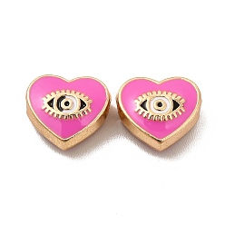 Magenta Perlas de esmalte de la aleación, corazón con ojo de caballo, dorado, magenta, 9x10x4 mm, agujero: 1.6 mm