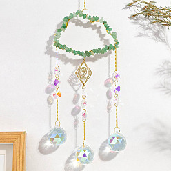 Aventurine Natural Aventurine Copper Wire Wrapped Cloud Hanging Ornaments, Teardrop Glass Tassel Suncatchers for Home Outdoor Decoration, 420mm