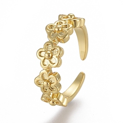 Golden Adjustable Brass Toe Rings, Open Cuff Rings, Open Rings, Flower, Golden, US Size 4 1/4(15mm)