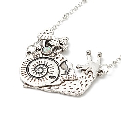 Antique Silver & Platinum Alloy Snail with Mushroom Pendant Necklace with Resin Beaded, Gothic Jewelry for Men Women, Antique Silver & Platinum, 20.08 inch(51cm)