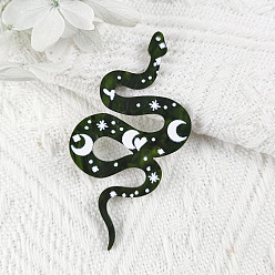 Green Printed Acrylic Big Pendants, Snake with Moon Pattern Charm, Green, 69x37mm